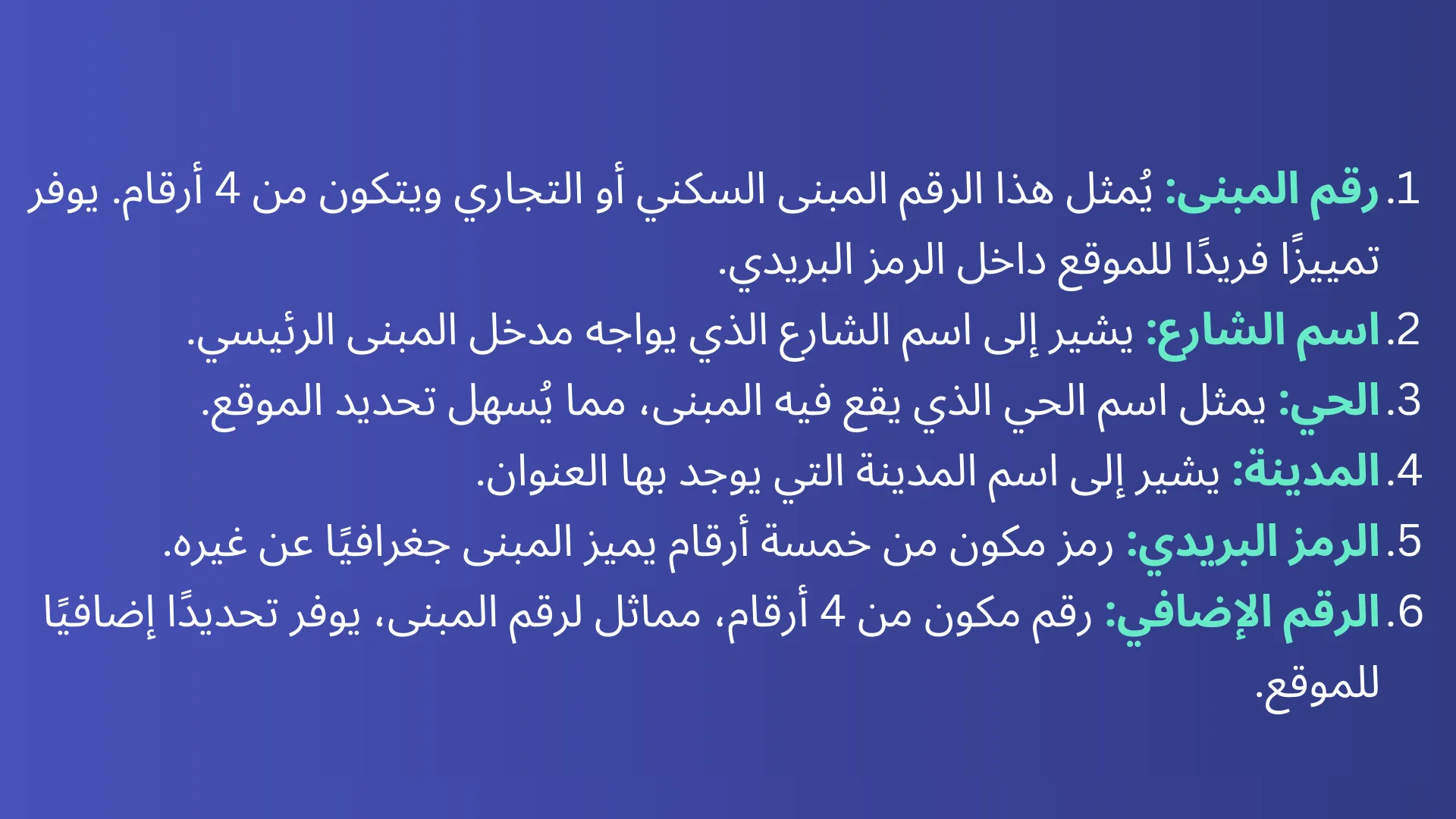 محتويات العنوان الوطني السعودي